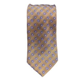 Peter Elliot Mens Silk Paisley Print Classic Necktie Gold Blue